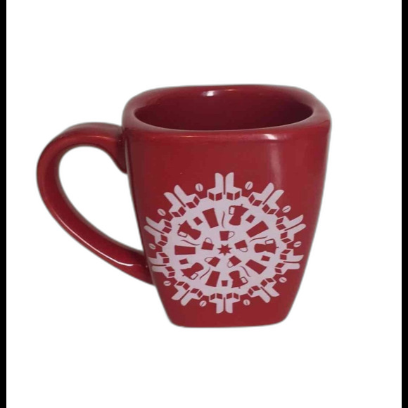 Starbucks Coffee Mug Red Ceramic Square Bottom White Snowflake 2004 Winter - Picture 2 of 6